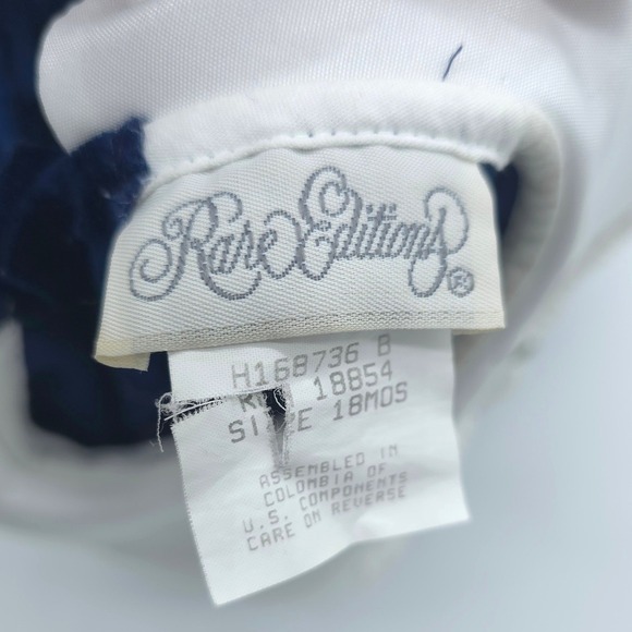 Vintage Rare Editions Bubble Romper Girls Blue Velvet Lace Peter Pan Collar 18M - Picture 4 of 7